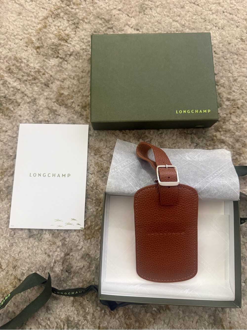 NEW Longchamp Le Foulonné Caramel Leather Luggage Tag Box Gift Packaging